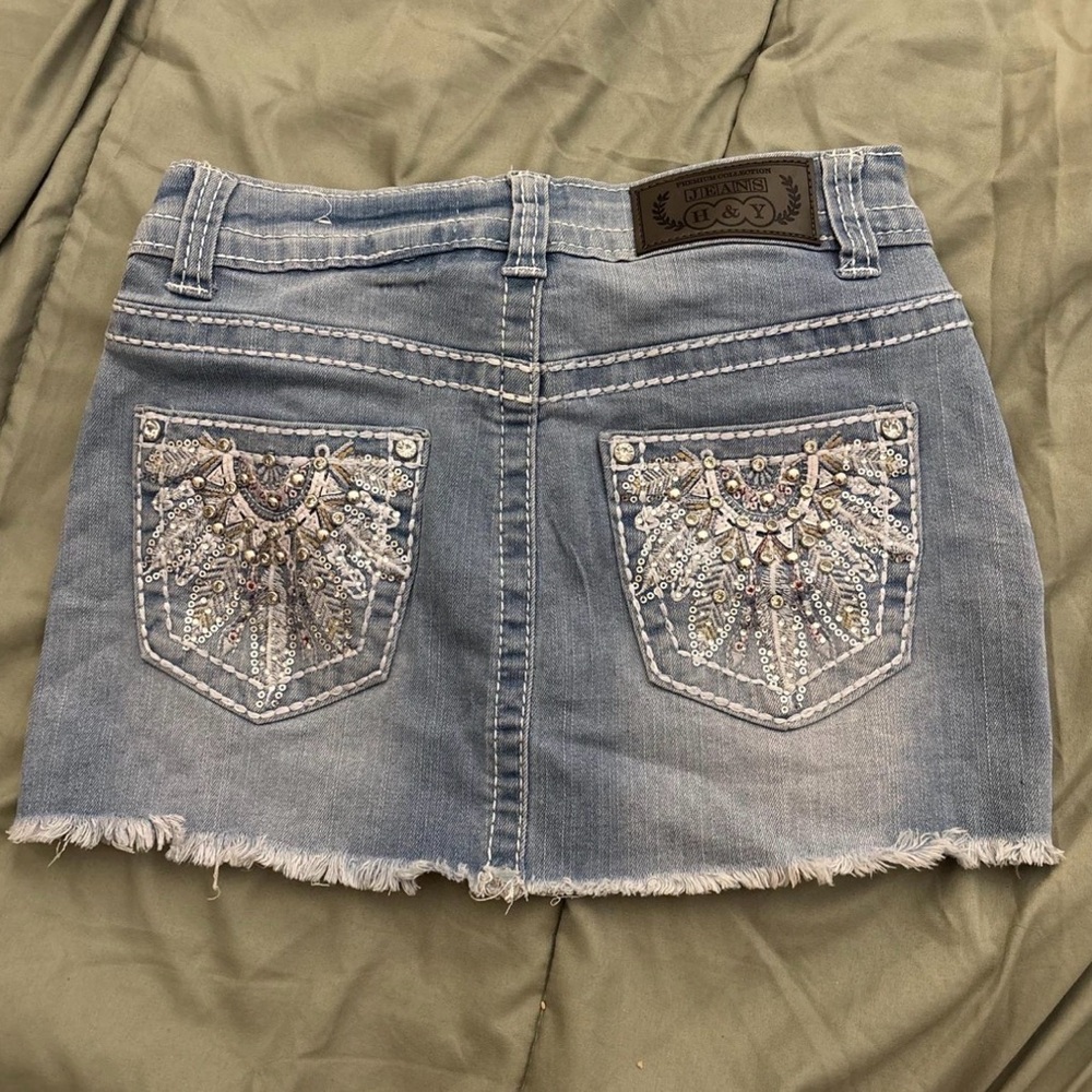 Miss Me Blue Embellished Mini Skirt